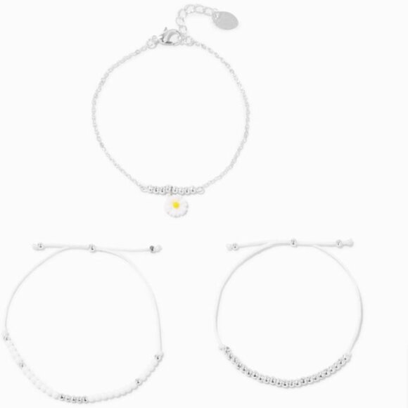 Icing Silver Daisy Chainlink & Beaded Bracelets (3 Pack) - Picture 1 of 2